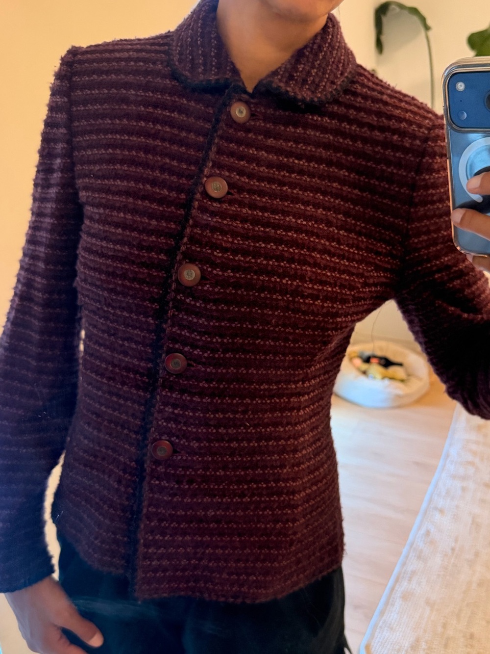 St. John Collection Vintage Tweed Knit Collared Blazer Jacket Magenta Red
